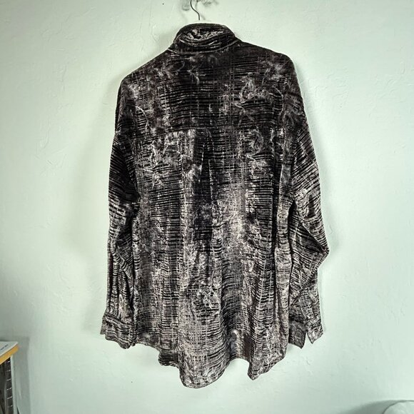 Chico's Design Womens Velvet Long Sleeve Button Up Shirt Size 3 Geometric Flower - Picture 2 of 7